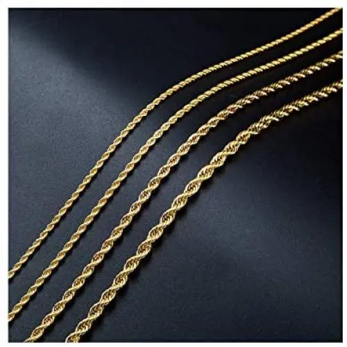 SANNYRA 2MM 3MM 4MM 5MM Gold Plated Twist Chain Necklace Stainless Steel Necklace 16-38 Inches Women Mens Jewellery SANNYRA 2MM 3MM 4MM 5MM Gold Plated Twist Chain Necklace Stainless Steel Necklace 16-38 Inches Women Mens Jewellery
