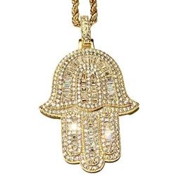 Shop-iGold Hamsa Evil Eye Protector Men Women 925 Italy Gold Finish Iced Silver Charm Pendant Stainless Steel Real 3 mm Rope Chain, Mans Jewelry, Iced Pendant, Rope Necklace 16''- 24''