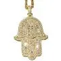 Shop-iGold Hamsa Evil Eye Protector Men Women 925 Italy Gold Finish Iced Silver Charm Pendant Stainless Steel Real 3 mm Rope Chain, Mans Jewelry, Iced Pendant, Rope Necklace 16''- 24''