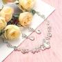 LOYALLOOK Rhinestone Crystal Bridal Costume Jewerry Set for Women Bridesmaid Gifts Floral Teardrop Bridal Necklace Earrings Bracelets Set for Wedding