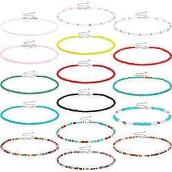 16 Pieces Boho Beads Choker Seed Beaded Choker Necklace Colorful Bead Necklace for Women Jewelry Gifts