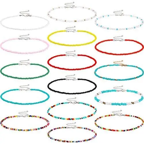 16 Pieces Boho Beads Choker Seed Beaded Choker Necklace Colorful Bead Necklace for Women Jewelry Gifts 16 Pieces Boho Beads Choker Seed Beaded Choker Necklace Colorful Bead Necklace for Women Jewelry Gifts