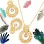 Touchstone Indian Bollywood Gorgeous Traditional Bridal Designer Jewelry Pendant Set in Gold and Silver Tone for Women.