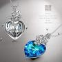 PAULINE&MORGEN ✦ Stay for Love ✦ Valentines Day Necklace Gifts for Her Love Heart Shaped Necklace for Women Girls with Bermuda Blue Crystal from Swarovski Heart of Ocean Jewelry