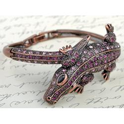 Alilang Copper Tone Amethyst Colored Rhinestones Alligator Crocodile Bangle Bracelet