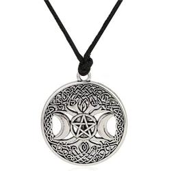 VASSAGO Vintage Norse Myth Tree of Life Yggdrasil Triple Moon Goddess Pentacle Pendant Amulet Necklace