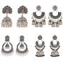 DOUVEI 4 Pairs/set Oxidized Bollywood Round Bell Tassel Jhumki Jhumka Earrings for Women Vintage Bells Tassel Dangle Ethnic Traditional Indian Egypt Gypsy Drop Earrings