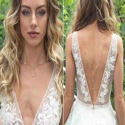 Olbye Rhinestone Crystal Back Necklace Gold Back Drop Necklace Bridal Body Chain Necklace Jewelry for Women and Girls