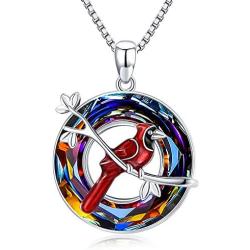 JUSTKIDSTOY Cardinal Necklace Jewelry 925 Sterling Silver Cute Red Bird Pendant Necklace with Crystal Memorial Gifts for Women Girls