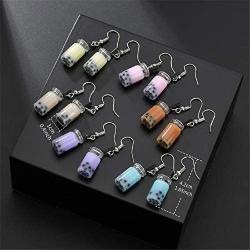 D.Rosse 6 Pairs Creative Unique Bubble Boba Tea Dangle Earrings Funny Personality Milk Tea Drink Earring Colorful Glass Bottle Funny Earrings for Women Girls Party Jewelry Gifts