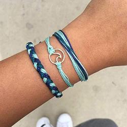 String Wave Ankle Bracelets for Women Adjustable Compass Bracelets Waterproof Handmade Strand Braided Rope Sunflower Boho Bracelet Set Women Teen Girls