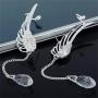 Clip On Angel Wing Earrings Angel Wing Silver Plated Crystal Tassel Chain Drop Dangle Earrings Ear Cuff Stud Rhinestone Pendant Clip Earrings Angel Wing Tail Long Dangle Tassel Drop Statement Earrings
