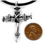 Wire Wrapped Three Nails Cross Necklace on Black Rubber Cord