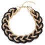 COOLSTEELANDBEYOND Gold Black Statement Necklace, Braided Hollow Cable Large Bib Choker Collar, Dress Prom