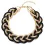 COOLSTEELANDBEYOND Gold Black Statement Necklace, Braided Hollow Cable Large Bib Choker Collar, Dress Prom