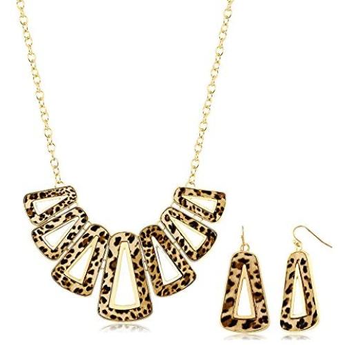 Gem Stone King Stunning Leopard Set with Geometric Dangle Earrings and Necklace Set