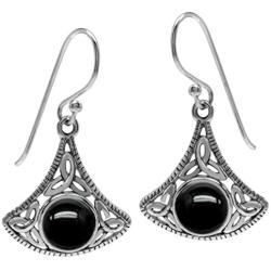 Silvershake Created Black Onyx 925 Sterling Silver Triquetra Celtic Knot Dangle Hook Earrings