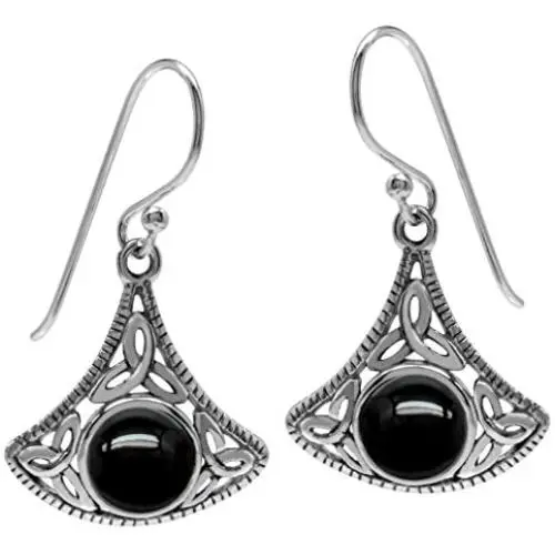 Silvershake Created Black Onyx 925 Sterling Silver Triquetra Celtic Knot Dangle Hook Earrings Silvershake Created Black Onyx 925 Sterling Silver Triquetra Celtic Knot Dangle Hook Earrings