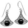 Silvershake Created Black Onyx 925 Sterling Silver Triquetra Celtic Knot Dangle Hook Earrings