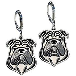 Bulldog Sterling Silver Necklace Dangle Earrings Set by Ginger Lyne Ears Down Puppy Dog Pet Pendant Box Chain Doggie Animal Paw Print Heart Jewelry for Mom Women Girls Teens