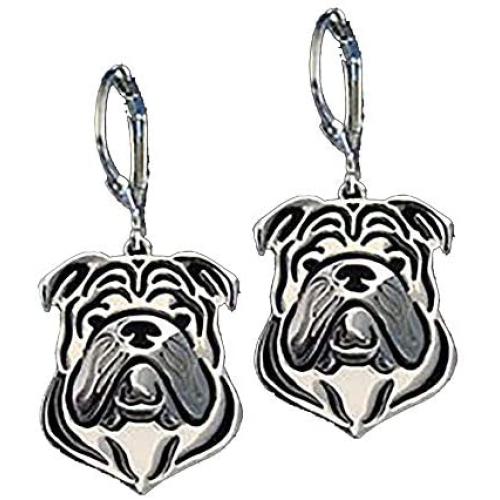 Bulldog Sterling Silver Necklace Dangle Earrings Set by Ginger Lyne Ears Down Puppy Dog Pet Pendant Box Chain Doggie Animal Paw Print Heart Jewelry for Mom Women Girls Teens