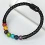 Ckysee 7 Chakra Lava Rock Bracelet Healing Balancing Genuine Leather Bracelets with Magnetic Clasp Tiger Eye Agate Howlite for Men