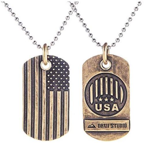 DBXII Mens Necklace, Handcrafted American Elements Flag Eagle Chain Copper Pendant Jewelry for Man Mens Boy Friend Gifts Classical