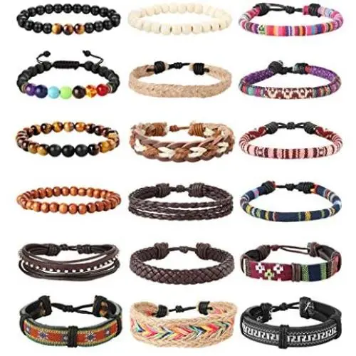 LOLIAS 18Pcs Leather Chakra Bead Tribal Bracelet for Men Women Charm Ethnic Wood Beaded Hemp Bracelets Boho Wristbands LOLIAS 18Pcs Leather Chakra Bead Tribal Bracelet for Men Women Charm Ethnic Wood Beaded Hemp Bracelets Boho Wristbands