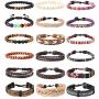 LOLIAS 18Pcs Leather Chakra Bead Tribal Bracelet for Men Women Charm Ethnic Wood Beaded Hemp Bracelets Boho Wristbands
