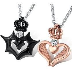 Aienid Couple Necklace Pendant Stainless Steel Necklace for Him and Her Wedding Gifts for Couple Unique