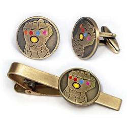 SharedImagination Infinity Gauntlet Cufflinks, Avengers Infinity Stones Tie Clip, Thanos Jewelry, Iron Man Tie Tack Geek Gifts, Superhero Captain America Cuff Links Wedding Party Groomsmen Gift