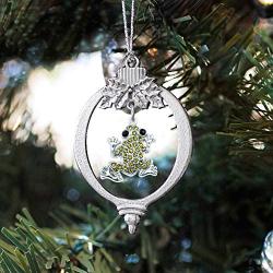 Inspired Silver - Green Frog Charm Ornament - Silver Customized Charm Holiday Ornaments with Cubic Zirconia Jewelry