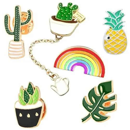 Cute Enamel Lapel Pin Set, 6pcs Cartoon Brooch Pin Badges for Clothes Bags Backpacks - Rainbow Cactus Succulent Leaves Pineapple Cute Enamel Lapel Pin Set, 6pcs Cartoon Brooch Pin Badges for Clothes Bags Backpacks - Rainbow Cactus Succulent Leaves Pineapple