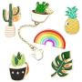 Cute Enamel Lapel Pin Set, 6pcs Cartoon Brooch Pin Badges for Clothes Bags Backpacks - Rainbow Cactus Succulent Leaves Pineapple