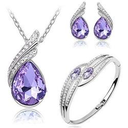 MAFMO Bridal Water Drop Jewelry Set Crystal Pendant Necklace Bracelet Stud Earrings