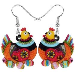 WEVENI Acrylic Cute Cartoon Hen Chicken Earrings Dangle Drop Farm Theme Jewelry For Women Girls Novelty Gift