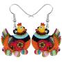 WEVENI Acrylic Cute Cartoon Hen Chicken Earrings Dangle Drop Farm Theme Jewelry For Women Girls Novelty Gift