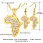 U7 African Jewelry Platinum or 18K Gold Plated Outline Pendant Charm Dangle Drop Earrings Africa Map Necklace Earrings Set