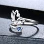 Semicolon Butterfly Survivor Rings 925 Sterling Silver Encouragement Fighter Ring Inspired Jewelry Minimalist Open Tail Finger Stacking Adjustable Ring with Blue CZ for Women Teen Girl Friend Gifts