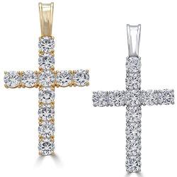 Harlembling Solid 925 Sterling Silver Iced Cross Pendant - 14k Gold Plated - Mens Or Ladies - Tennis Cross - Fits Up to 5mm Chains!
