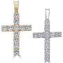 Harlembling Solid 925 Sterling Silver Iced Cross Pendant - 14k Gold Plated - Mens Or Ladies - Tennis Cross - Fits Up to 5mm Chains!