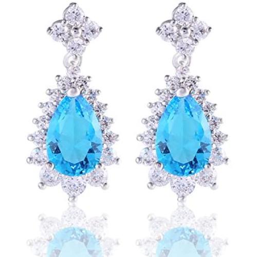 GULICX Fashion Jewelry Women Piercing Earrings Teardrop Dangle Drops Cubic Zirconia Silver Tone