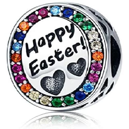 EVESCITY Crystal Colorful Happy Easter Bead for Charms Bracelets Best Jewelry Gifts for Holiday