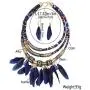 XY Fancy Feather Pendant Multi Layers Tribal Bib Necklace Statement Earring Jewelry Set