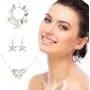PH PandaHall 3 in 1 Fashion Sea Shell Starfish Faux Pearl Collar Bib Statement Chunky Necklace Bracelet and Earrings Set in Gift Box (Platinum)