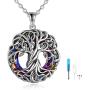 TOUPOP Cremation Jewelry s925 Sterling Silver Tree of Life Urn Necklace Keepsake Ashes Hair Memorial Locket with Volcano Circle Crystal w/Funnel Filler