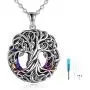 TOUPOP Cremation Jewelry s925 Sterling Silver Tree of Life Urn Necklace Keepsake Ashes Hair Memorial Locket with Volcano Circle Crystal w/Funnel Filler