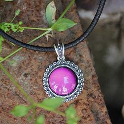 Handmade Mood Stone in Antique Sterling Silver Finish Classic Round Shaped Pendant Magic Color Change Mood Necklace Leather Necklace