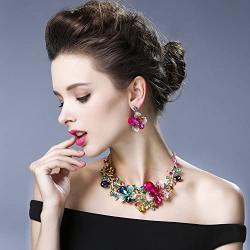Hamer Wedding Jewelry Sets for Brides Multi-Color Crystal Flowers Choker Gothic Necklace and Earrings Sets Costume Jewelry for Women