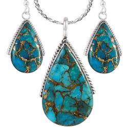 925 Sterling Silver Matching Pendant & Earrings Set with Genuine Gemstones 20'' Necklace